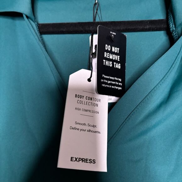 Express NWT Body Collection Long Sleeve Collared Bodysuit Emerald small - Picture 4 of 6